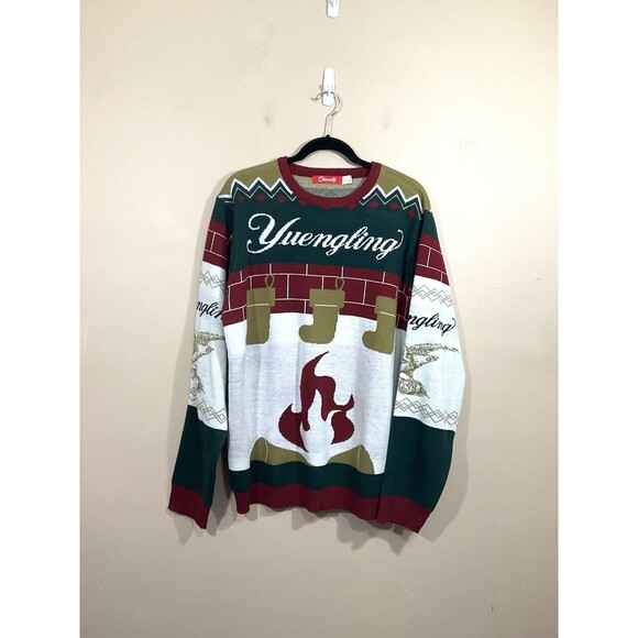 Shinesty Mens Yuengling Beer Fireplace Christmas Sweater L Holidays Ugly Sweater - Picture 1 of 6
